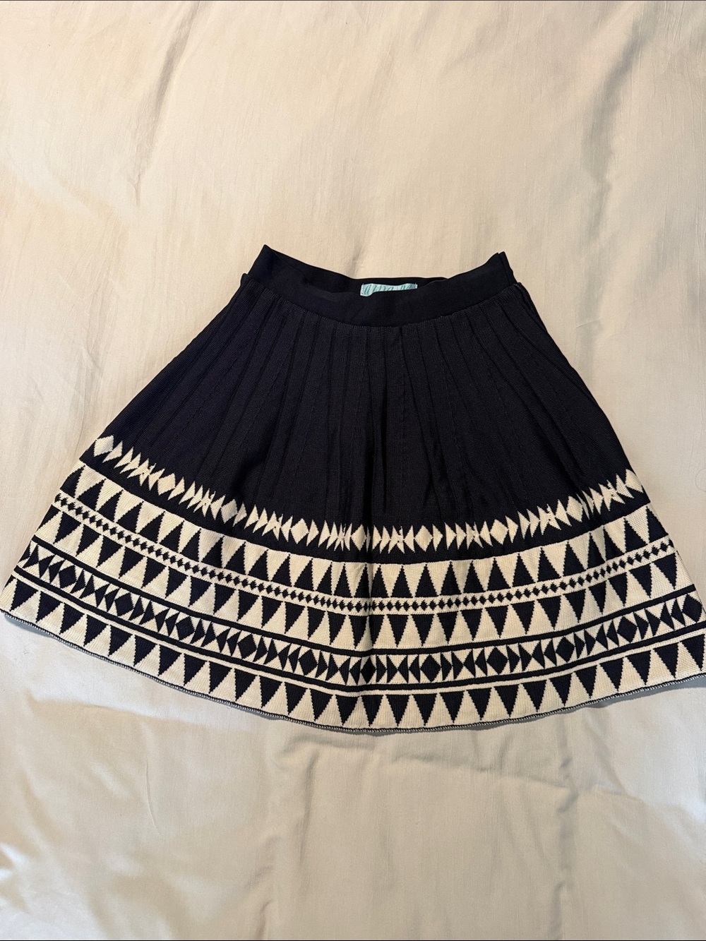 Navy Blue & Cream Geo Knit Skirt - Women's Skater Skirt